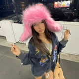 Daiiibabyyy  Imitation Raccoon Fur Thunderbolt Hats Women Winter Padded Thickened Ear Protection Caps Y2K Sexy Plush Ski Cap Outdoor Riding