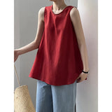 DAIIIBABYYY  -  Korean Tencel Linen Sleeveless Doll Shirt Women's Summer Loose Sweet Shirt Top