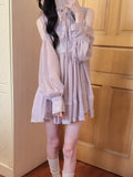 Daiiibabyyy  New Lace Patchwork Sweet Dresses for Women Vestidos De Mujer Fashion  Off Shoulder Robe Femme Korean Bandage Pleated Dress