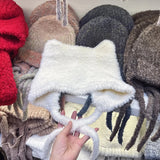 Daiiibabyyy  Y2k Warm Knitted Hat Cute Bear Ear Wool Hat Fashion Solid Color Couple Cold Cap Crochet Ear Protection Hat Autumn Winter