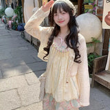 DAIIIBABYYY  -  Ethnic Style Pink Green Floral Pleated Sling Loose Flower Bud Women Summer New Dopamine Patchwork Square Neck Slip Dress