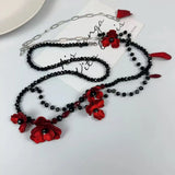 DAIIIBABYYY  -  Fashion Retro Multilayer Red Flower Beaded Waist Chain For Women's Sweet Cool Temperament Body Accessories Party Belts