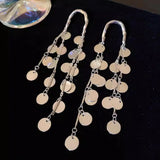 Daiiibabyyy  Long Colorful Sequins Disc Tassel Dangle Earrings Silver Color U Hook Metal Chain Drop Earrings for Women Party Evening Jewelry