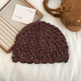 Daiiibabyyy  New Spring and Summer Hand-knitted Sequin Openwork Knitted Cold Hat Women's Literary Crochet Versatile Fashion Beanie Caps
