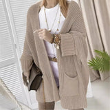 Daiiibabyyy  Women Loose Batwing Sleeve Knit Cardigan Hollow Long Sweater Coat with Pockets