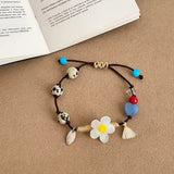 Daiiibabyyy  Sweet Candy Color Spotted Natural Stone Acrylic Beads Flowers Charm Bracelets for Women Adjustable Knitted Rope Chain