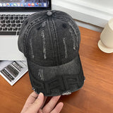 DAIIIBABYYY  -  New Washed Cotton Baseball Cap Unisex Hip Hop Street Sun Hat Outdoor Soft Top Distressed Letters Denim Peaked Cap