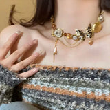 Daiiibabyyy  Gothic Punk Rose Necklace Choker Fashion Exaggerated Niche Personality y2k Jewelry for Women Lady Party Cosplay Accessories