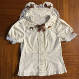 Daiiibabyyy  Costume Sweet Ruffles Blouses Spring Summer Japanese Style Puff Sleeve Women Shirts Retro Sweet Peter Pan Collar Blusas Mujer