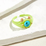 Daiiibabyyy 2024 New Cute Green Monster Rings Women Fashion Sweet Two Color Cat Eyes Open Couple Ring Wedding Finger Accessories Jewelry