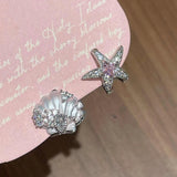 Daiiibabyyy  Shiny Starfish Shell Inlaid Zircon Earrings for Women Exquisite Metal Pentagram Irregular Hoop Earrings Seaside Vacation Jewelry