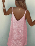Daiiibabyyy High Quality Women's Clothing New Sexy Backless Sequin Dress Party V-neck Sequin Suspender Mini Skirt Summer Vestidos Streetwear