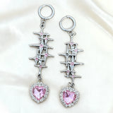 Daiiibabyyy  Harajuku Kawaii Cross Pink Crystal Drop Earrings for Women Y2K Fashion Aesthetic Heart Earrings Accessories Punk