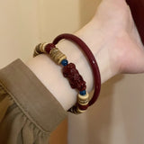 DAIIIBABYYY  -  New Chinese Red Beaded Bracelet for Women Vintage Cinnabar Coconut Shell Peace Rich Wish Elegant Accessories Fashion Jewelry