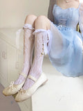 DAIIIBABYYY  -  Japanese Kawai Lolita Long Ribbon Rose Bowknot Fishnet Stockings Retro Sweet Cosplay Accessories Calf Lace Long Socks Cute Girls