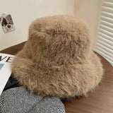 Daiiibabyyy  New Big Fluffy Faux Fur Bucket Hats for Women Luxury Plush Fisherman's Hat Winter Warm Fashion Colorful and Gorgeous Party Hat