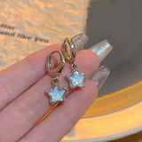 Daiiibabyyy  Y2K Pink Moonlight Stone Star Pendant Earrings For Women Egirl Fashion Sweet Crystal Star Ear Buckle Jewelry Accessories