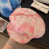 Daiiibabyyy  Dopamine Fashion Gradual Change Sweet Star Stripe Print Berets Y2K Spring Autumn Travel Versatile Elegant Painter Hats Woman