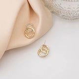 Daiiibabyyy  Minimallist Hollow Double Circle Cross Geometric Stud Earrings Temperament Fashion Jewelry For Women Daily Wearing