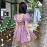 DAIIIBABYYY  -  Korean Style Elegant Women Kawaii Hot Girl Dress Tighten The Waist 2024 Spring Summer New Dress Fashion Princess Lovely Dress