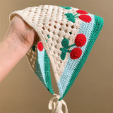 Daiiibabyyy  Women's Vintage Hair Scarf Garden Style Lovely Cherry Triangle Scarf Advanced Hair Accessories Headband Sweet Style Kawaii Clips