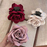 Daiiibabyyy Satin No. plus-Sized Red Flower Hair Clip Women's Rose Barrettes Back Head Shark Clip Clip Hair Accessories Headdress