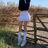 DAIIIBABYYY  -  Kawaii White Mini Skirt Women Japanese Cute Ruffles Ball Gown Skirts Summer Harajuku Korean High Waist A Line Faldas New