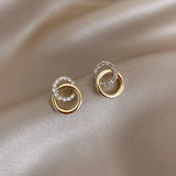 Daiiibabyyy  Minimallist Hollow Double Circle Cross Geometric Stud Earrings Temperament Fashion Jewelry For Women Daily Wearing