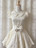 Daiiibabyyy  Sweet Lolita Mini Dress Women Bowknot Peter Pan Collar Ruffle Sleeve High Waist Lace Princess Kawaii Japanese Fashion Tea Party