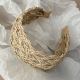 Daiiibabyyy  1PC Beach Vacation Hollow Straw Headband, Wide Side Face Slimming Hair Hoop, Fashion Women Elegant Daily Travel Hair Accessories