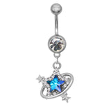 DAIIIBABYYY  -  Dream Blue Star Dangle Navel Ring Butterfly Moon Belly Button Ring Big CZ Punk Navel Piercing Ombligo Body Jewelry