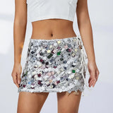 Daiiibabyyy  Ladies Elegant Side Slit Night Club Half Dresses Hot Woman Sequins Shinny Mini Skirts 2025 Solid Color Bag Hips Bodycon Skirts