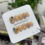 Daiiibabyyy  10PCS Retro Color Short Square Round Handmade Press on Nails with Y2k Star Polka Dots Designs Fake Nails Sweet Cool Cat Eye Nail