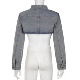 DAIIIBABYYY  -  Y2K Cropped Denim Jacket Women Vintage 90S Sexy Long Sleeve Jeans Coats Summer Gyaru Harajuku Streetwear Design Outerwears