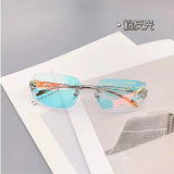 Daiiibabyyy  Korean Style Sunglasses for Women Rectangle Shape Rimless Y2K Hot Sexy Women's Sun Glasses Rhinestone Outdoor Sunglass