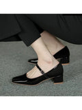DAIIIBABYYY  -  New Women Red Black Mary Janes Shoes Lady High Quality Leather Low Heel Dress Shoes Square Toe Shallow Buckle Strap Shoes Female