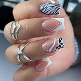 Daiiibabyyy  24PCS Simple Star French Press on False Nails with Glue Retro Leopard Print Patterns Medium Square Wearable Fake Nails for Women