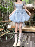 Daiiibabyyy  Bow trailing on the run Princess skirt French dress Women's spring and summer adult dress Waist short skirt