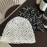 Daiiibabyyy  Retro Vintage Sequin Woven Cap Y2k Knit Sequin Bucket Hat Thin Hollow Beanie Hats Summer