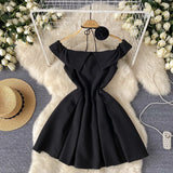 DAIIIBABYYY  -  Sexy pleated Off Shoulder Three-dimensional flower ruffle Dress Chic Vintage Evening Party Club  Women Chic puff dresses