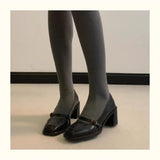 DAIIIBABYYY  -  Mary Janes Shoes Women Leather Black Pumps Heels Square Toe Lolita High Heels