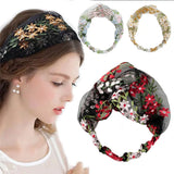 Daiiibabyyy  Women Wide-Brimmed Face Wash Embroidery Floral Lace Turban Headband Headdress Hair Accessories Hair Band