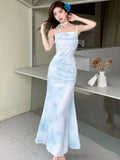 DAIIIBABYYY  -  Elegant Print Mermaid Womens Dresses Sexy Spaghetti Strap Evening Party Long Dress Casual Slim Waist Vestidos Female Clothing
