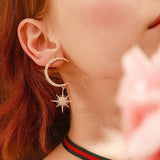 Daiiibabyyy 2PC/Set Fashion Diamond Star Moon Stud Earrings for Women Exaggerate Zircon Inlaid Long Drop Dangle Earrings Girls Jewelry Gift