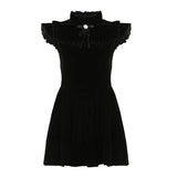 DAIIIBABYYY  -  Elegant Black Velvet Dress Retro 2000s Ruched Patchwork Short Sleeve Party Dresses for Women Japanese y2k Ladies Outfits