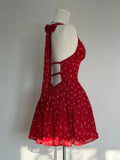Daiiibabyyy  French Sexy Sweet Elegant Red Dress Women Cute Bow Design Y2k Halter Neck Dress American Retro Beach Style Birthday Party Dress