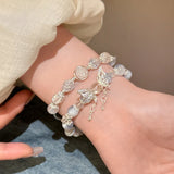 DAIIIBABYYY  -  Fashion Korean Sweet Crystal Beads Bracelet for Women Exquisite Feather Butterfly Tassel Charm Bracelet Girls Party Jewelry Gift