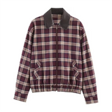 Daiiibabyyy  Winter New Product Women's Fashion Leisure Versatile Flip Collar Long Sleeve Leather plaid Pilot Jacket Coat