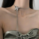 DAIIIBABYYY  -  Irregular Liquid Metal Rose Flower Necklace Silver Color Flower Star Pendant Adjustable Stainless Steel Chain Punk Hiphop Jewelr