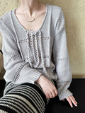 DAIIIBABYYY  -  Braided Lace Up Knitted Sweater Top for Women, Autumn and Winter Hollow Out Lazy Sweet Style Loose Sweater
